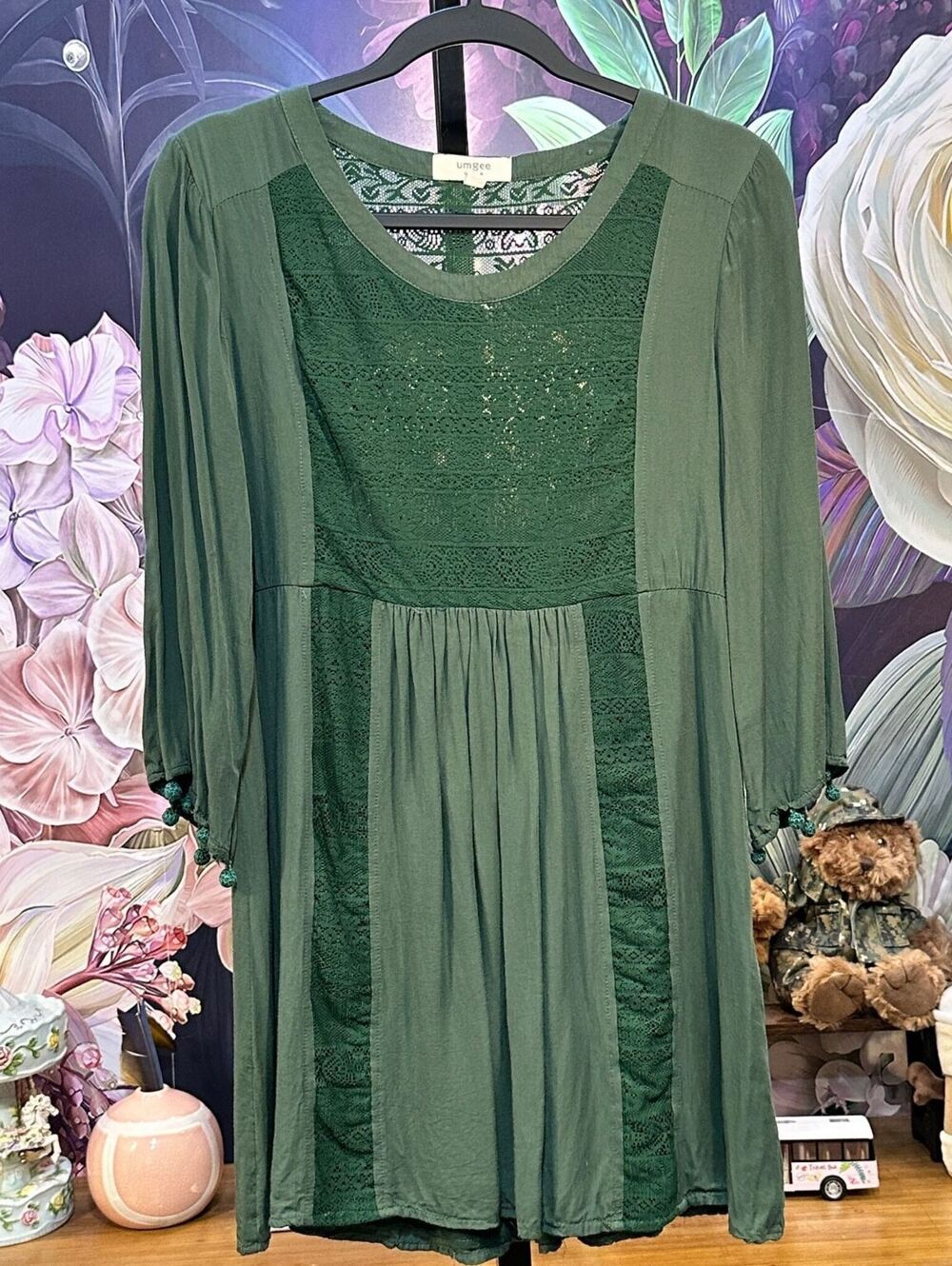 umgee USA S Lace Tunic Top Lined Boho Hippie Cottagecore Romantic Side Zip
